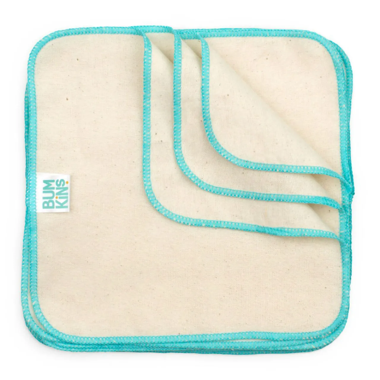 Bumkins Reusable Baby Wipes Natural/Aqua Trim Best