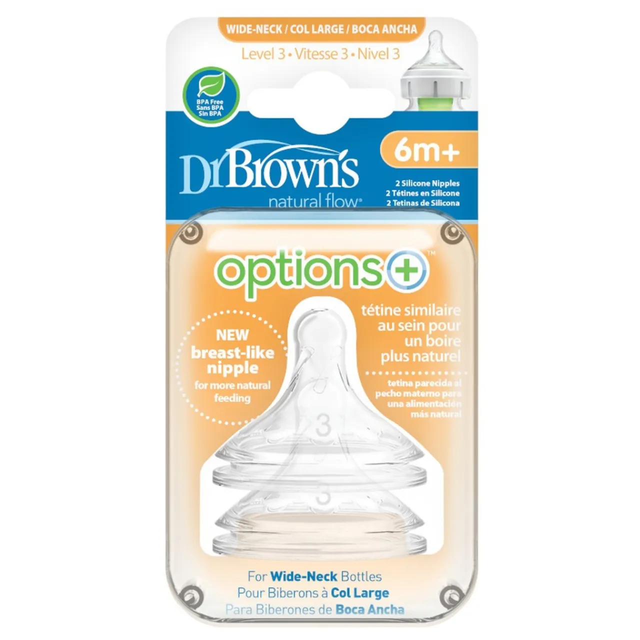 Dr Browns Options+ Wide Neck Silicone Teats 2 pack Outlet