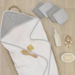 Living Textiles Cotton Face Washers 4pk Grey Stripe/Melange Hot