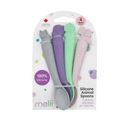 Melii Silicone Spoons 4 Piece Animal Set New