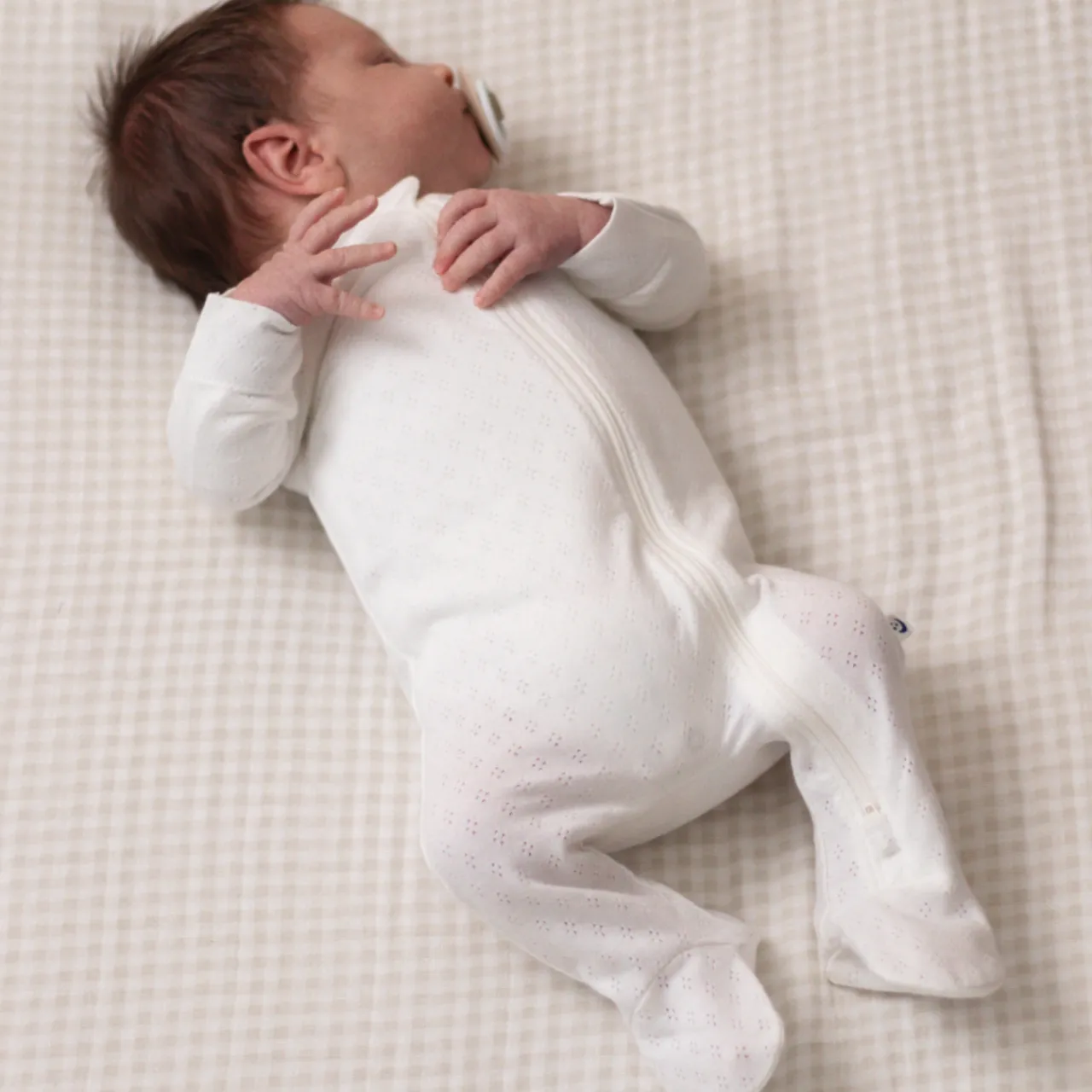 The Sleep Store Organic Cotton Pointelle Footed Zipsuit Cream Online