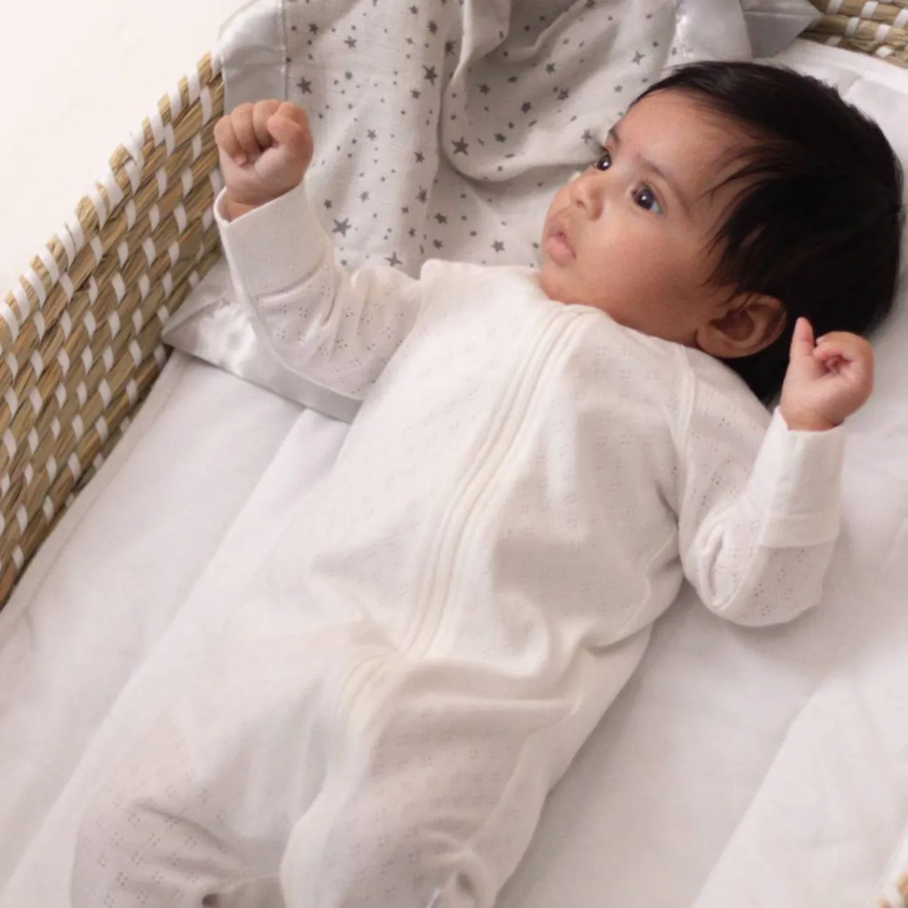 The Sleep Store Organic Cotton Pointelle Footed Zipsuit Cream Online