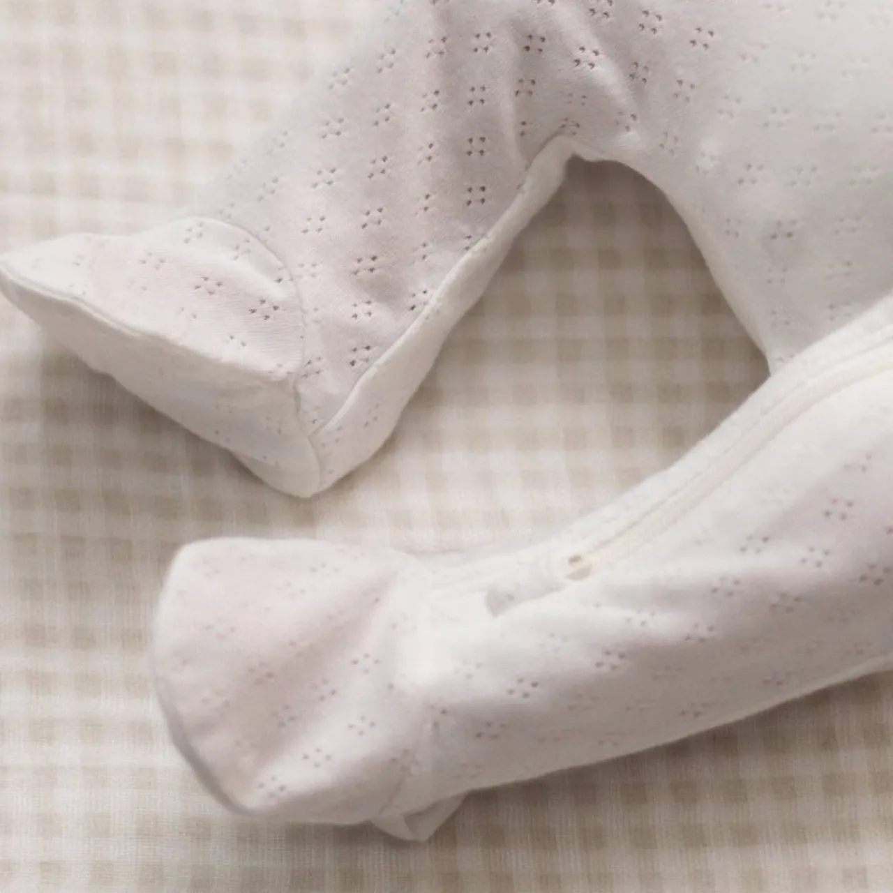 The Sleep Store Organic Cotton Pointelle Footed Zipsuit Cream Online