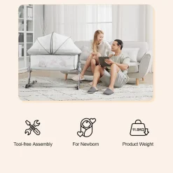 Unilove Hug Me Plus Airflow 3-in-1 Bedside Bassinet with Mosquito Net Denim Blue Outlet