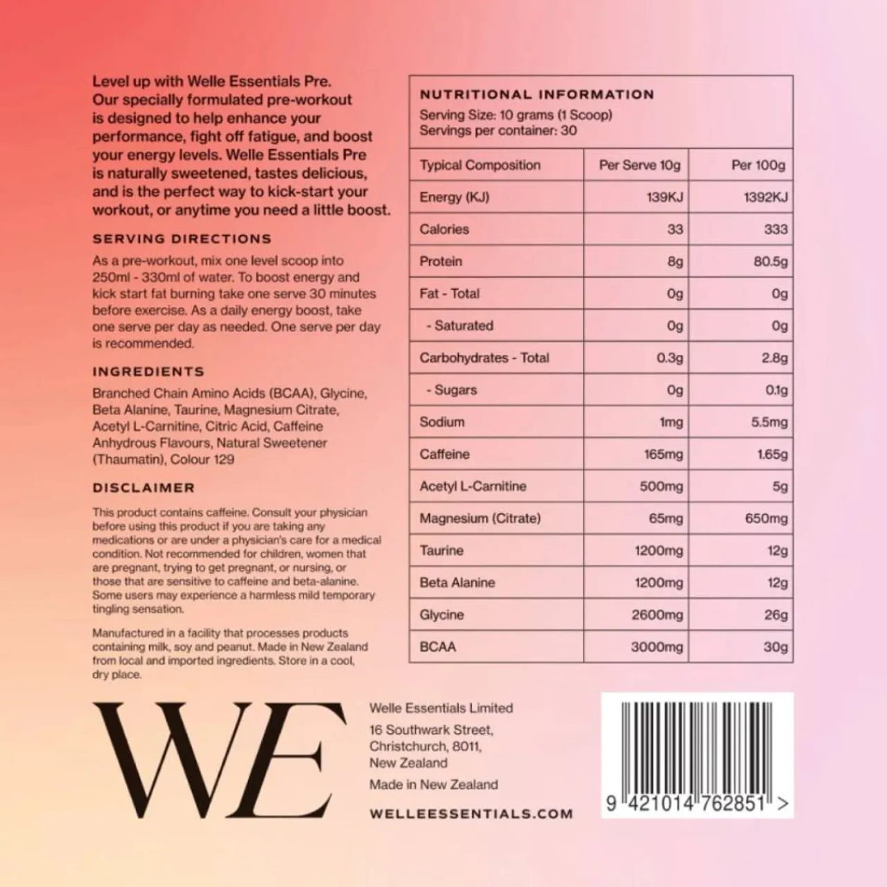 Welle Essentials Pre (Premium Pre-Workout) - Very Berry Clearance