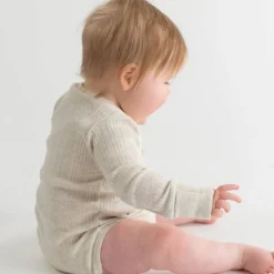 Woolbabe Merino/Organic Cotton Long Sleeve Henley Bodysuit - Daydream Collection Outlet