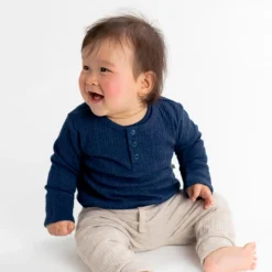 Woolbabe Merino/Organic Cotton Long Sleeve Henley Bodysuit - Daydream Collection Outlet