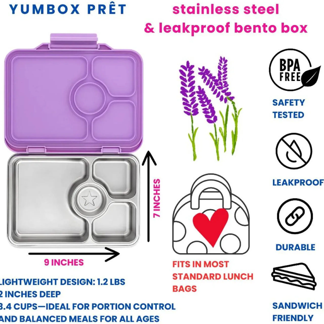YumBox Pret Stainless Steel 4 Compartment Bento Lunchbox New